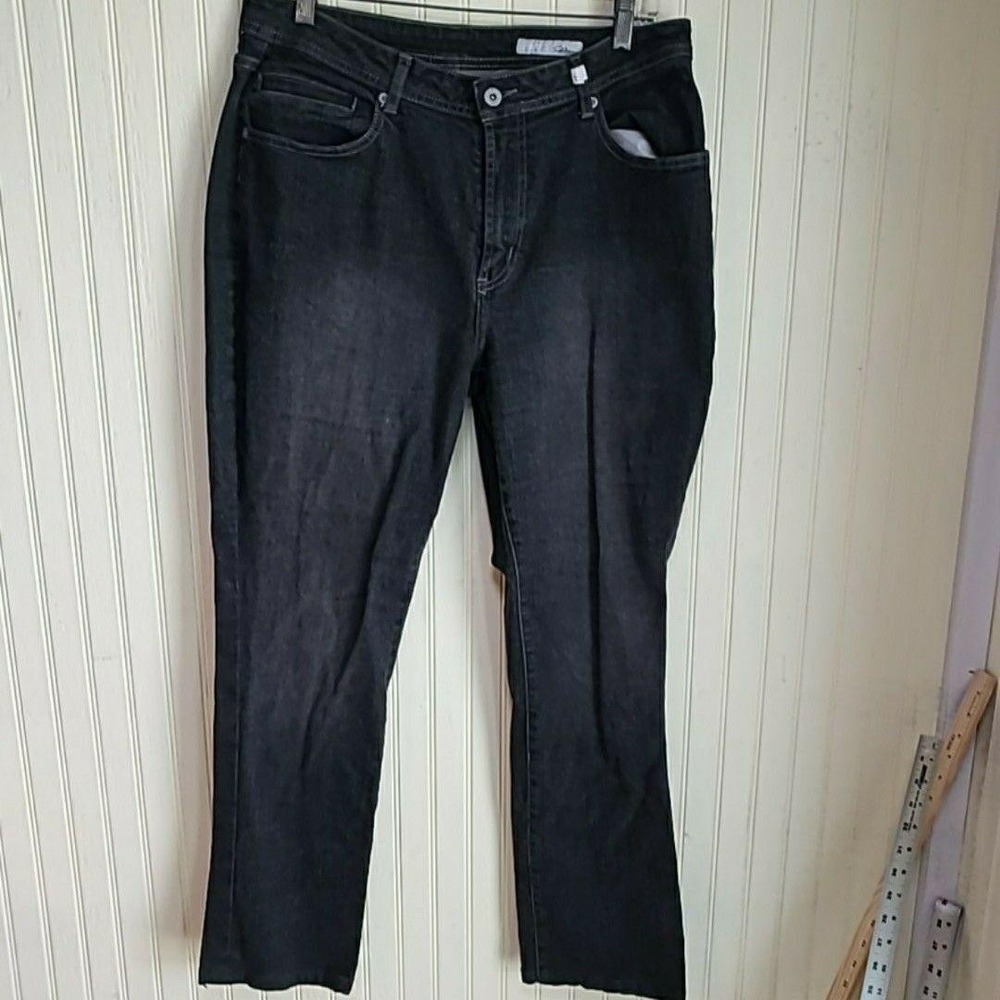 Chico's Platinum Jeans Womens 2 Gray Wash Straight Stretch Embroidered Denim